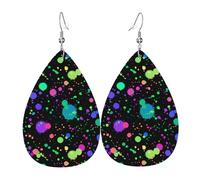 Boucles D'Oreilles En Cuir En Forme De Larme Rainbow Of Neon Paint Splatters Élégantes Et Belles Boucles D'Oreilles En Cuir Légères Et Tendance Pour À Porter Au Quotidien Remise De Diplôme
