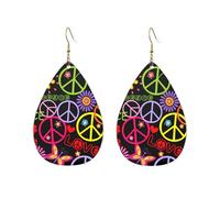 Boucles D'Oreilles En Cuir En Forme De Larme Rainbow Peace Love Heart Flower Légères Et Tendance Accessoires De Mode Élégantes Et Belles Pour Dames Filles Cadeau Tendance