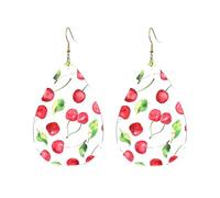 Boucles D'Oreilles En Cuir En Forme De Larme Red Cherries On Tree Branch Accessoires De Mode Élégantes Et Belles Pour Cadeau Tendance Pour Dames Filles