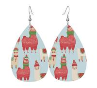 Boucles D'Oreilles En Cuir En Forme De Larme Red Green White Christmas Llama Légères Et Tendance Accessoires De Mode Femme Pour Remise De Diplôme Dames Filles