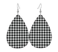 Boucles D'Oreilles En Cuir En Forme De Larme Rustic Black White Buffalo Check Plaid Élégantes Et Belles Boucles D'Oreilles En Cuir Femme Pour Dames Filles Remise De Diplôme