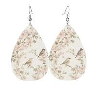 Boucles D'Oreilles En Cuir En Forme De Larme Spring Birds & Blooming Florals Élégantes Et Belles Bijoux Légers En Forme De Larme Balancent Pour Cadeau Tendance À Porter Au Quotidien
