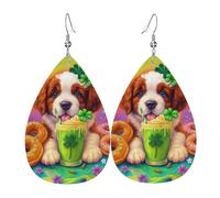 Boucles D'Oreilles En Cuir En Forme De Larme St Patricks Day Lovely Dog & Shamrock Femme Les Accessoires De Costume Élégantes Et Belles Pour Parfaites Pour Les Fêtes À Porter Au Quotidien
