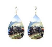 Boucles D'Oreilles En Cuir En Forme De Larme Steam Train Across The Bridge Parfaits Boucles D'Oreilles En Cuir Légères Et Tendance Pour Cadeau Tendance Parfaites Pour Les Fêtes