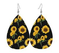 Boucles D'Oreilles En Cuir En Forme De Larme Sunflower Blooming Flowers Plants Légères Et Tendance Boucles D'Oreilles En Cuir Balancent Pour Parfaites Pour Les Fêtes Pour Dames Filles