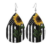 Boucles D'Oreilles En Cuir En Forme De Larme Sunflower With American Flag Accessoires De Mode Balancent Pour Cadeau Tendance Remise De Diplôme