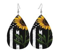 Boucles D'Oreilles En Cuir En Forme De Larme Sunflower With American Flag Les Accessoires De Costume Pour Femme Pour Parfaites Pour Les Fêtes Cadeau Tendance