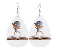 Boucles D'Oreilles En Cuir En Forme De Larme The Boy In The Book Pattern Élégantes Et Belles Accessoires De Mode Balancent Pour Dames Filles Remise De Diplôme