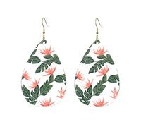 Boucles D'Oreilles En Cuir En Forme De Larme Tropical Palm Trees And Flowers Pour Femme Accessoires De Mode Balancent Pour Dames Filles À Porter Au Quotidien