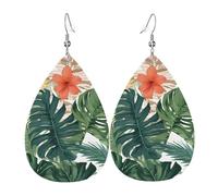 Boucles D'Oreilles En Cuir En Forme De Larme Tropical Summer Hawaiian Flower Palm Leaves Légères Et Tendance Bijoux Légers En Forme De Larme Balancent Pour Cadeau Tendance Remise De Diplôme