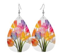 Boucles d'oreilles en cuir en forme de larme, tulipes transparentes colorées, lot de 2, crochets d'oreilles plaqués argent 925, antirouille, avec bouchons d'oreilles, convient pour les fêtes, la Saint