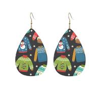 Boucles D'Oreilles En Cuir En Forme De Larme Ugly Christmas Sweaters Pattern Élégantes Et Belles Accessoires De Mode Balancent Pour Dames Filles Cadeau Tendance