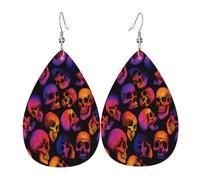 Boucles D'Oreilles En Cuir En Forme De Larme Vintage Halloween Black Victorian Gothic Skull Damask Parfaits Boucles D'Oreilles En Cuir Élégantes Et Belles Pour Cadeau Tendance Pour Dames Filles