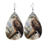 Boucles D'Oreilles En Cuir En Forme De Larme Watercolor Of Hawk Sitting In The Tree Parfaits Les Accessoires De Costume Balancent Pour Parfaites Pour Les Fêtes Pour Dames Filles