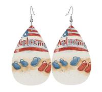 Boucles D'Oreilles En Cuir En Forme De Larme Welcome To America & Red Blue Flip-Flops Parfaits Boucles D'Oreilles En Cuir Élégantes Et Belles Pour Cadeau Tendance À Porter Au Quotidien
