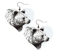 Boucles D'Oreilles En Cuir En Forme De Larme Wildlife Hand Drawn Bear Animal Heart Légères Et Tendance Accessoires De Mode Balancent Pour Parfaites Pour Les Fêtes À Porter Au Quotidien