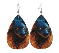 Boucles D'Oreilles En Cuir En Forme De Larme Wolf Head In Blue Flames Élégantes Et Belles Boucles D'Oreilles En Cuir Légères Et Tendance Pour Parfaites Pour Les Fêtes Remise De Diplôme