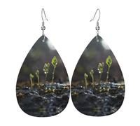 Boucles D'Oreilles En Cuir En Forme De Larme Young Sprouts In The Rainy Season Pattern Balancent Bijoux Légers En Forme De Larme Parfaits Pour Remise De Diplôme À Porter Au Quotidien