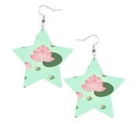 Boucles d'oreilles en cuir en forme d'étoile avec fleurs de lotus qui attendent de fleurir. Accessoires légers et élégants pour les fêtes, les danses et la vie quotidienne.