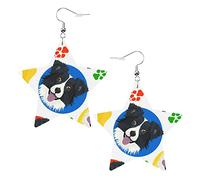 Boucles d'oreilles en cuir en forme d'étoile Border Collie colorées et ludiques Femmes Filles Boucles d'oreilles pendantes simples Cadeaux pour elle