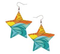 Boucles d'oreilles en cuir en forme d'étoile, coucher de soleil et lever de soleil avec vagues de mer, accessoires de mode, légers, festivals, fêtes, vie quotidienne, One Size, Cuir, Pas de pierre