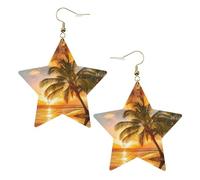 Boucles d'oreilles en cuir en forme d'étoile de palmier hawaïen au coucher du soleil, accessoires de mode, légers, festivals, fêtes, vie quotidienne, One Size, Cuir, Pas de pierre précieuse