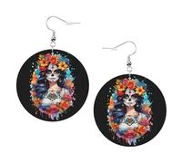 Boucles D'Oreilles En Cuir Fille Au Crâne De Sucre Noire | Boucles d'oreilles en cuir en forme de larme légères et tendance Pour Cadeau tendance parfaites pour les fêtes