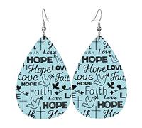 Boucles D'Oreilles En Cuir Foi Espérance Amour Christianisme | Boucles d'oreilles en cuir en forme de larme légères et tendance Pour dames filles remise de diplôme
