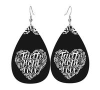 Boucles D'Oreilles En Cuir Foi Espérance Amour Christianisme | Boucles d'oreilles légères en cuir synthétique balancent Pour Cadeau tendance parfaites pour les fêtes