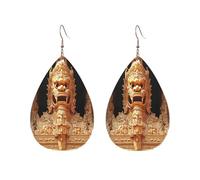 Boucles D'Oreilles En Cuir Forme De Goutte Statue D'Angkor Vat Vintage Boucles D'Oreilles Pendantes Pour Femme Tendancees Boucle D'Oreille Pour Décorations Quotidien Les Vacances