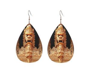 Boucles D'Oreilles En Cuir Forme De Goutte Statue D'Angkor Vat Vintage Boucles D'Oreilles Pendantes Pour Femme Tendancees Boucle D'Oreille Pour Décorations Quotidien Les Vacances
