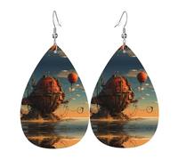 Boucles d'oreilles en cuir Forteresse sur la mer - Style européen et américain - Pour jeunes femmes - Cadeau d'anniversaire / Saint-Valentin