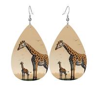 Boucles d'oreilles en cuir girafe mère et enfant, pendentif en forme de goutte, accessoires polyvalents et élégants pour femme.