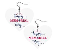 Boucles d'oreilles en cuir Happy Memorial Day pour femmes pendantes boucle d'oreille goutte pendentif coeur avec crochet cadeaux pour fille adulte