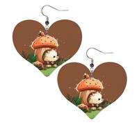 Boucles d'oreilles en cuir hérisson et champignon pour femme - Boucles d'oreilles pendantes légères en forme de cœur - Bijoux cadeaux