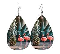 Boucles d'oreilles en cuir imprimé ananas flamant rose en forme de goutte d'eau, accessoire tendance pour fêtes de fin d'année