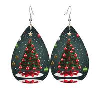 Boucles d'oreilles en cuir imprimé arbre de Noël et boule en forme de larme - Accessoire tendance pour fête de vacances