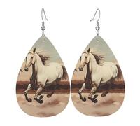 Boucles d'oreilles en cuir imprimé cheval blanc cabré - Boucles d'oreilles légères en forme de larme parfaites pour Noël, cadeau de Saint-Valentin