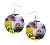Boucles d'oreilles en cuir imprimé cochon fleur de viol pour femme - Boucles d'oreilles pendantes et créoles parfaites pour les fêtes costumées, accessoires de filles, taille unique, Cuir