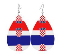 Boucles d'oreilles en cuir imprimé double face avec drapeau de la République de Croatie et forme de gouttes d'eau, créatives, légères et novatrices, couleurs vives et vives.