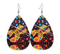 Boucles d'oreilles en cuir imprimé double face avec fond violon et forme de gouttes d'eau, créatives, légères et novatrices, couleurs vives et vives.