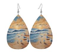 Boucles d'oreilles en cuir imprimé double face mouettes aéroportées en forme de gouttes d'eau, créatives, légères et novatrices, couleurs vives et vives.