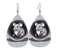 Boucles d'oreilles en cuir imprimé double face Mouse in the Hole en forme de gouttes d'eau, créatives, légères et novatrices, couleurs vives et vives.