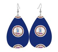 Boucles d'oreilles en cuir imprimé drapeau de Virginie - Boucles d'oreilles légères en forme de larme, parfaites pour Noël, la Saint-Valentin