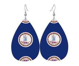 Boucles d'oreilles en cuir imprimé drapeau de Virginie - Boucles d'oreilles légères en forme de larme, parfaites pour Noël, la Saint-Valentin