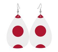 Boucles d'oreilles en cuir imprimé drapeau japonais - Boucles d'oreilles légères en forme de larme, parfaites pour Noël, cadeau de Saint-Valentin