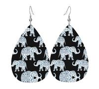 Boucles d'oreilles en cuir imprimé éléphant pour femme - Boucles d'oreilles pendantes en forme de larme, parfaites pour les fêtes et accessoires de costume, taille unique, cuir, sans pierre précieuse