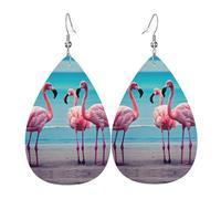 Boucles d'oreilles en cuir imprimé flamant rose en forme de goutte d'eau, accessoire tendance pour fêtes de fin d'année