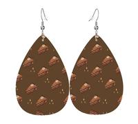 Boucles d'oreilles en cuir imprimé gâteau carré chocolat - Boucles d'oreilles légères en forme de larme parfaites pour Noël, cadeau de Saint-Valentin