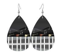 Boucles d'oreilles en cuir imprimé guitare piano pour femme - Boucles d'oreilles pendantes en forme de larme, parfaites pour les fêtes et accessoires de costume, taille unique, cuir, sans pierre